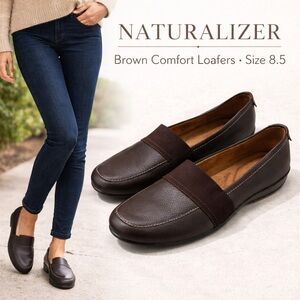 Naturalizer Brown Leather Comfort Loafers 8.5 Slip On Walking Flats